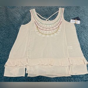 Democracy Certified Authentic Women’s Top Embroidery Sleeveless Size S-L Ivory